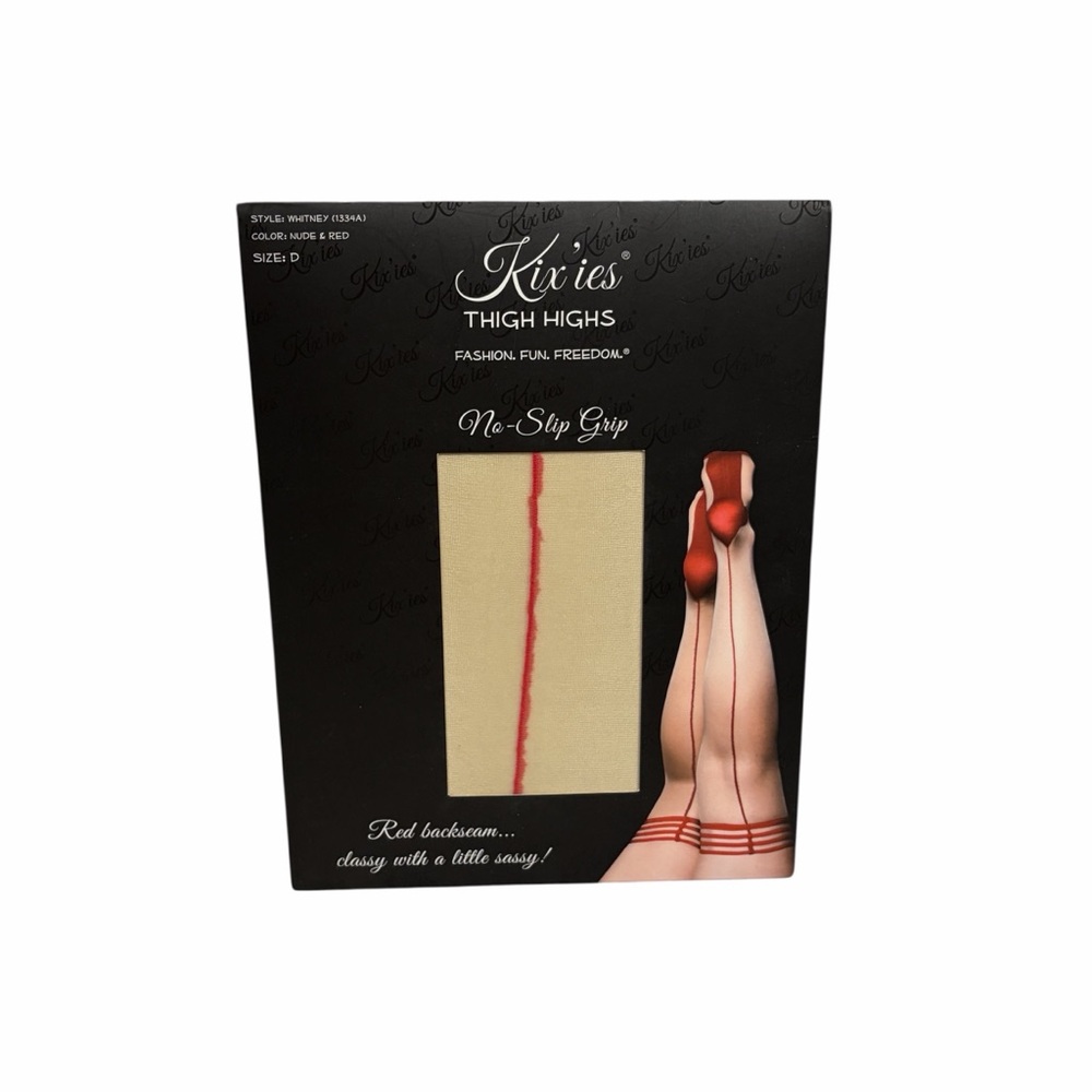 Kix'ies Whitney Thigh Highs Nude Red Backseam No-Slip‎ Grip Stockings Size D
